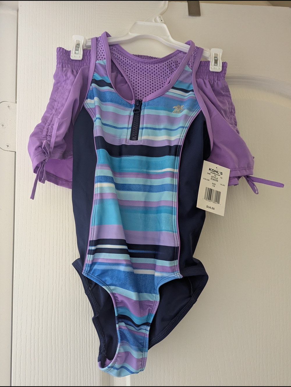 Kohl's Kids One-Piece Swimsuit in Purple, Blue & Teal Stripes